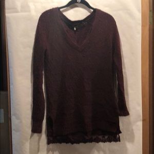 Anthropologie magenta sweater with lace detailing
